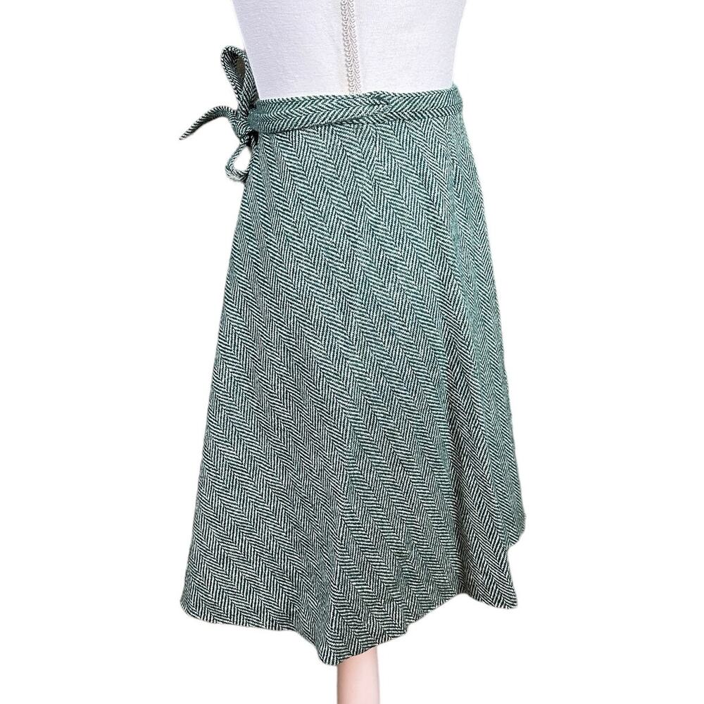 Vintage Union-Made Academia Herringbone Wool Wrap Skirt - Picture 2 of 8